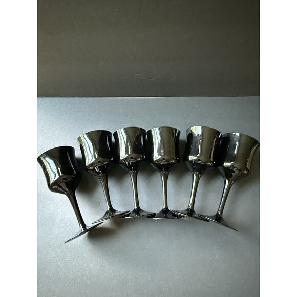 Vintage Black Ebony Wine Glasses Stemmed Espresso Set (6) MCM Barware Cocktail - Picture 5 of 5